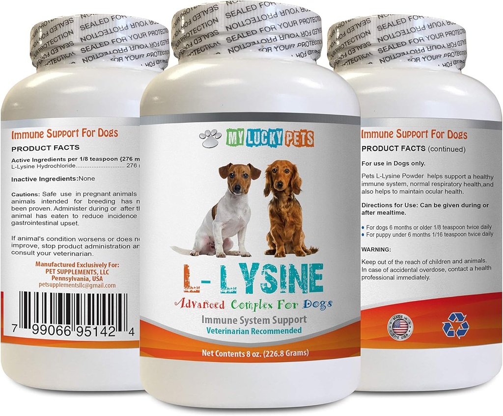 Psie Amino Acid Supplements - Pes LYSINE prášok - Pure Powder Form - Immune System Support - Vet Doporučené - Lyzín Psy - 1 fľaša (8oz 226,8 gram)