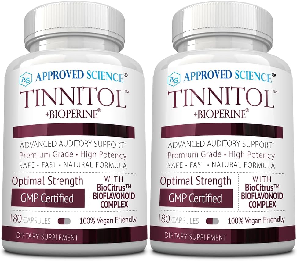 Schválená veda Tinnitol - Tinitus podpora Supplement - Jednoduché zvonenie v ušiach - zvýšenie vnútorného zdravia ucha - 2 fľaše - 6 mesiacov dodávky - vyrobené v USA