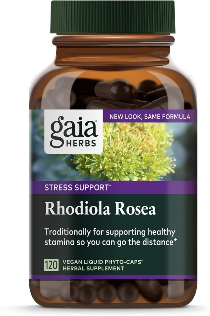 Gaia Herbs, Rhodiola Rosea Vegan Liquid Phyto Kapsule - Stres Suplement, Adaptogénny Herb, 120-Count (Pack of 1)