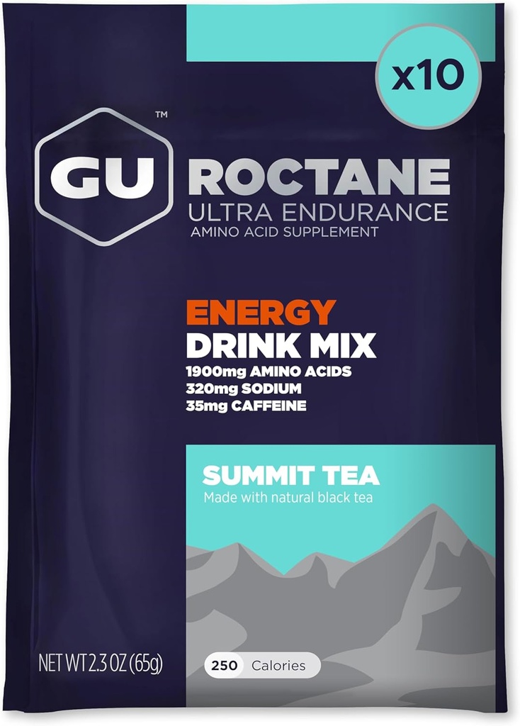 GU Energy Roktán Ultra Endurance Energy Drink Mix, Vegan, Gluten-Free, Kosher, a Dairy-Free n-the-Go Energy for Any Workout, 10 Single-Serving Pakets, Summit čaj