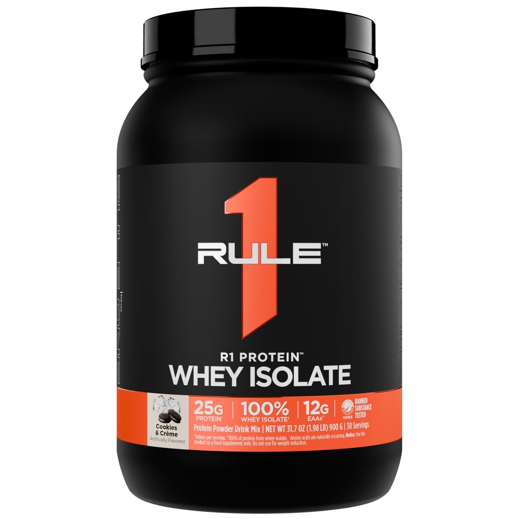 Článok 1 R1 Proteín Srvátkový izolát - s 25g proteínom & 6g BCAA Exkluzívne z izolovaných a hydrolyzovaných zdrojov pre zotavenie z tréningu (2 libry*, Cookies & Crème)