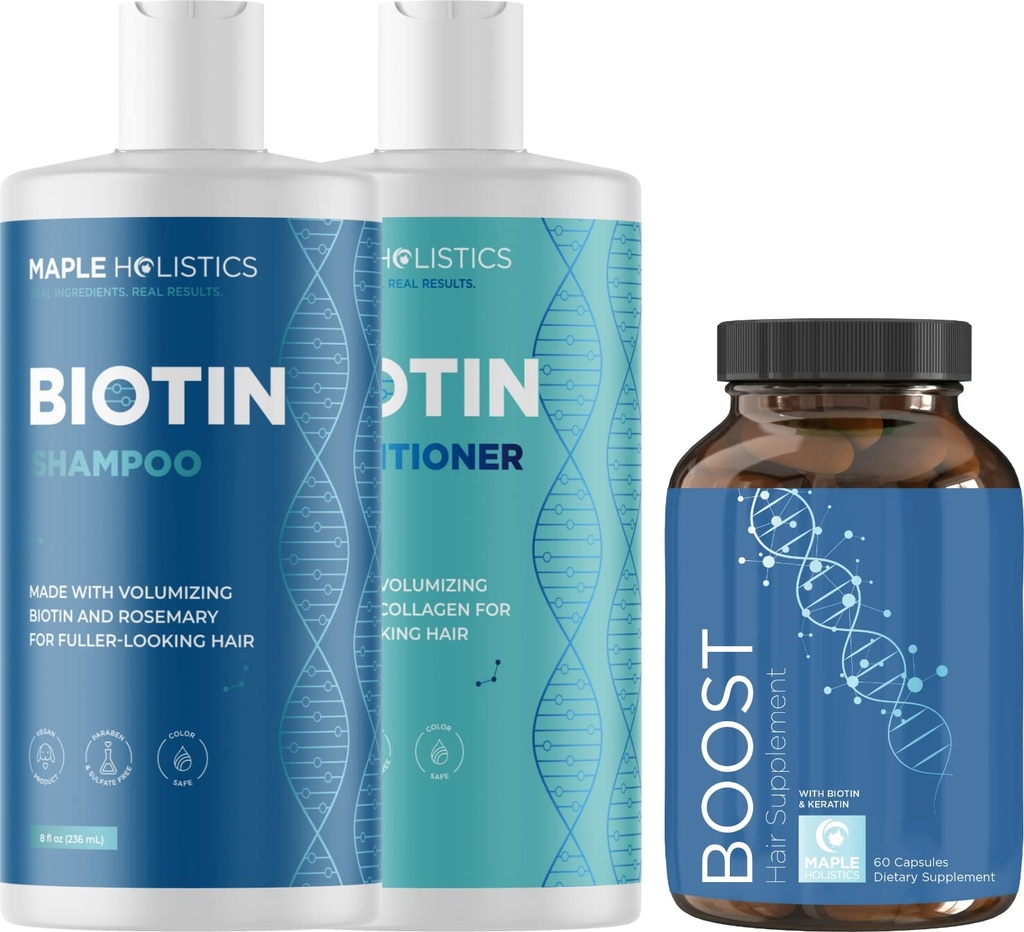 Biotín Šampón a kondicionér a vlasové doplnky - Biotín pre rast vlasov doplnok Plus rozmarín a volumizing šampón a kondicionér set - rozmarín biotín a kolagén zhutňovanie vlasov produkty
