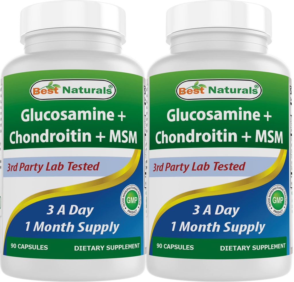 Best Naturals, Glucosamine Chondroitin MSM Supplements, 2600 mg per Serving, 90 Kapsule (90 Počet (Back of 2))