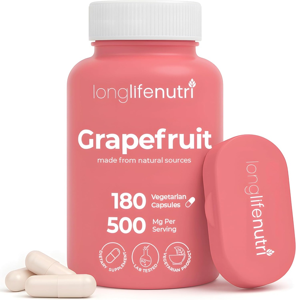Grapefruit Seed Extract 500mg - Odvodené z Citrus Paradisis, 180 Vegetariánske kapsule, Organické Naringin Supplement for Daily Energy & Balance, 6-Mesiac Supply, GMP Certified, Made in USA