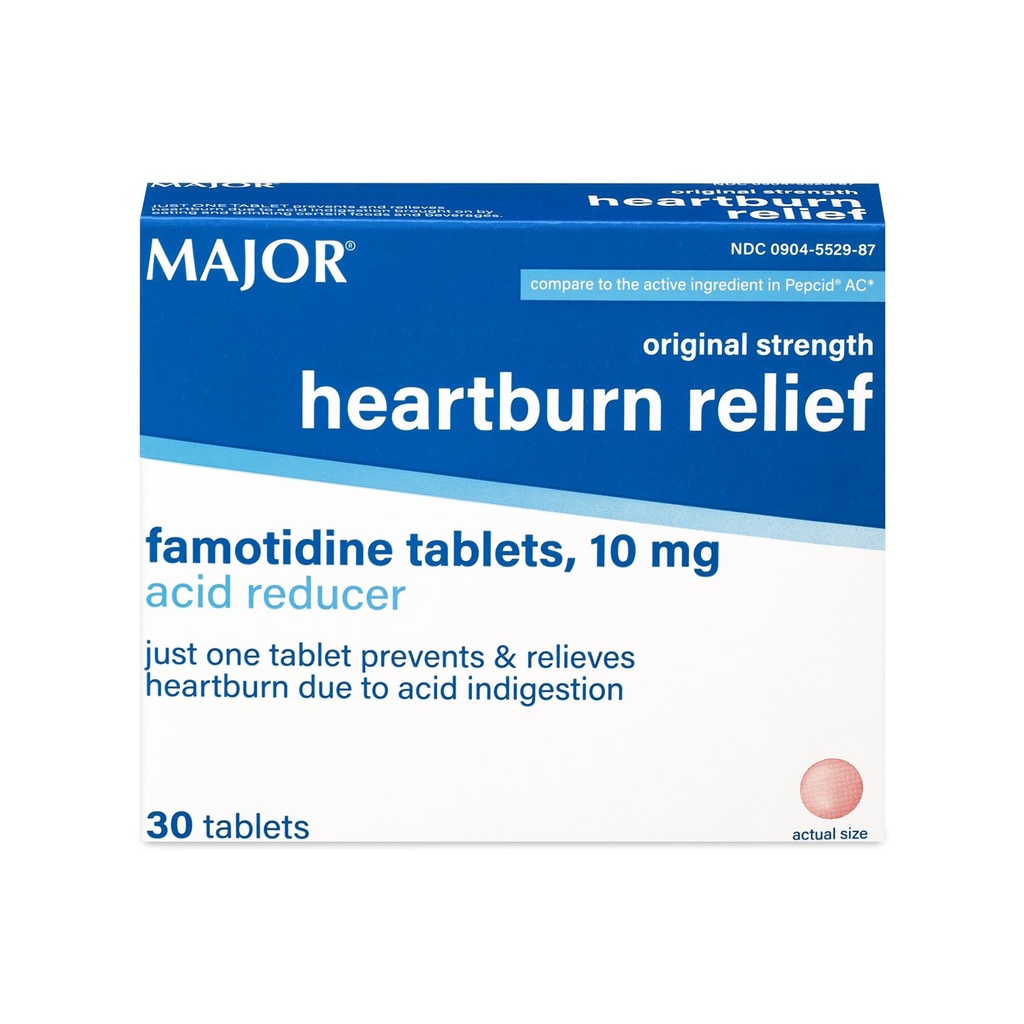 MAJOR Original Strength Heartburn Relief - Famotidín Tablety, 10 mg - Redukcia kyseliny - 30 tabliet (1-Pack)