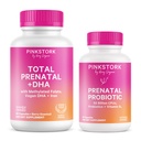 Ružový bocian prenatálny vitamín Duo: prenatálne vitamíny a probiotiká pre tehotné ženy -Podpora rannej choroby a rozvoja plodu s DHA, folát, vitamín B6 a ďalšie - 2 produkty, 90 kapsúl