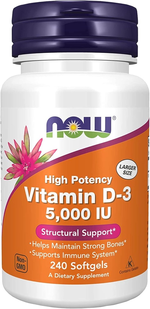 Teraz doplnky, vitamín D-3 5,000 IU, vysoká potencie, štrukturálna podpora*, 240 Softgels s celosvetovou nutričnou Keychain