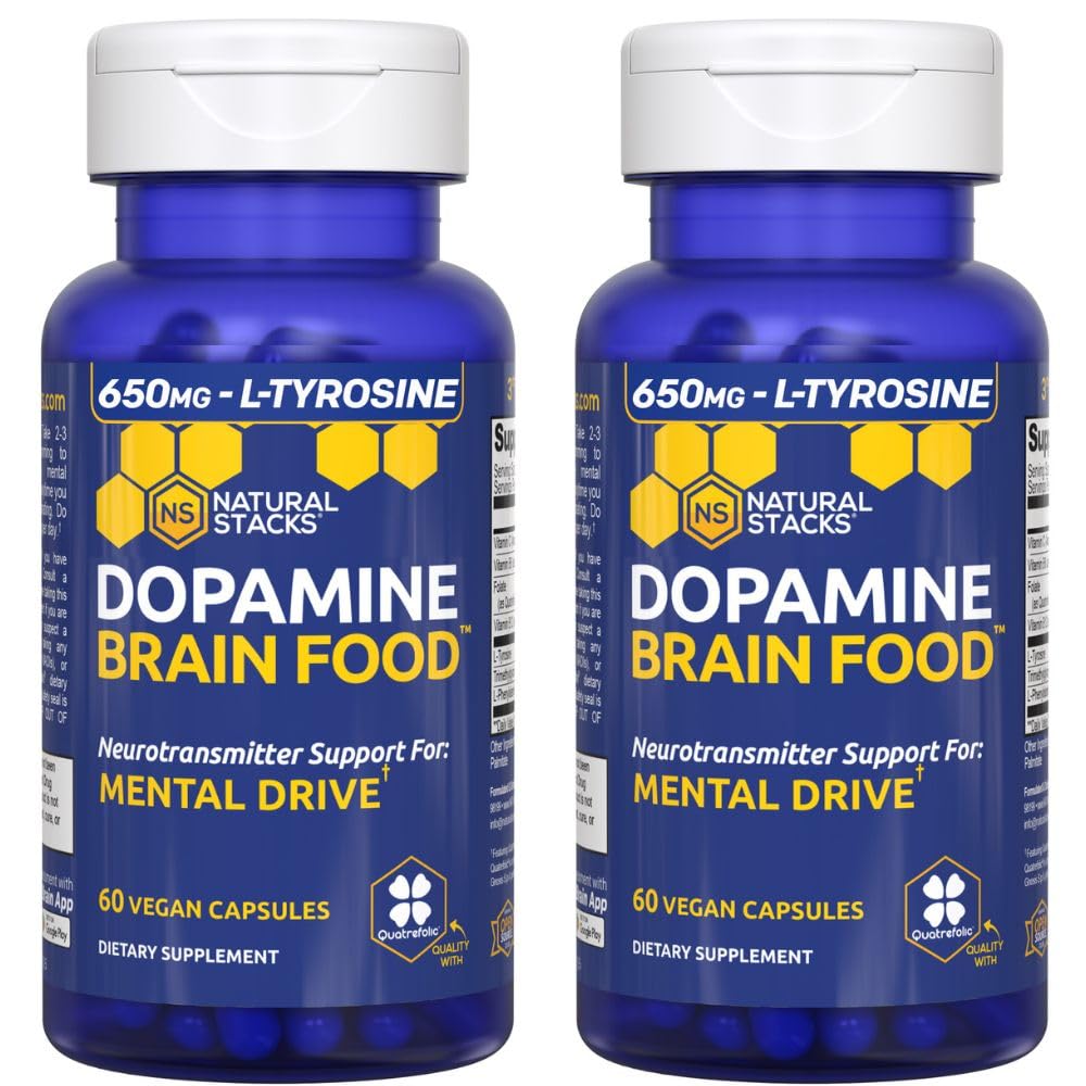 Dopamine Brain Food - 650mg L-Tyrosine Supplement - Dopamin Supplement for Focus & Mental Drive - Supports Mental Energy - Neurotransmiter Support with B Vitamíny - 120 Kapsule