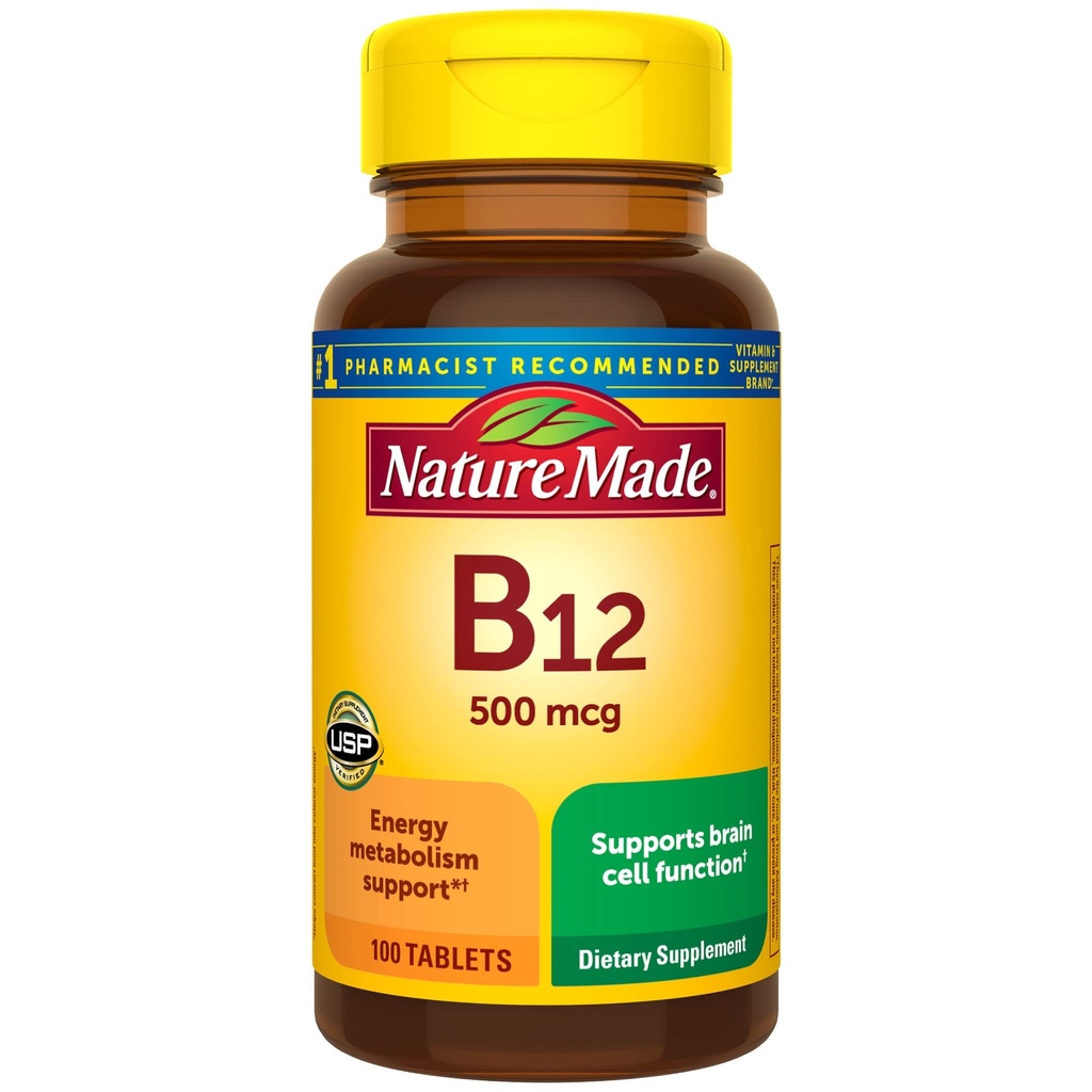 Nature Made Vitamin B12 500 mcg, Diétny doplnok pre podporu energetického metabolizmu, 100 tabliet, 100 dní