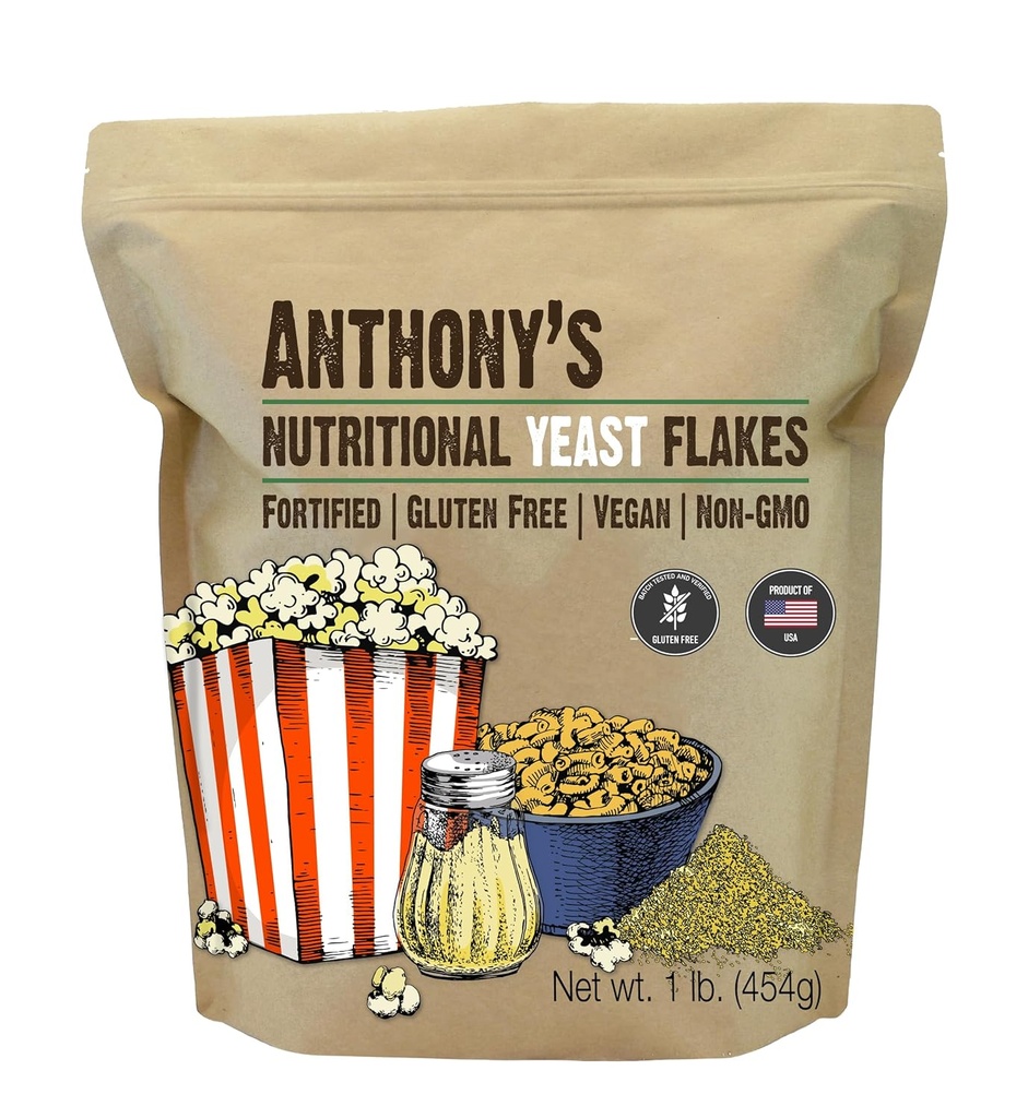 Anthony's Premium Nutritional Yearst Flakes, 1 LB, Fortified, Gluten Free, Non GMO, Vegan