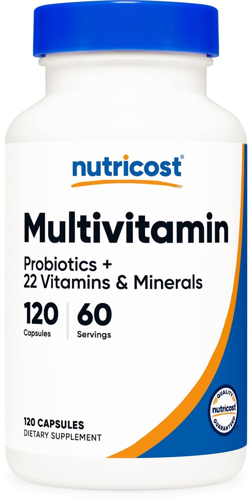 Nutricost Multivitamín s probiotikami 120 Vegetariánske kapsuly - balené s vitamínmi a minerálmi