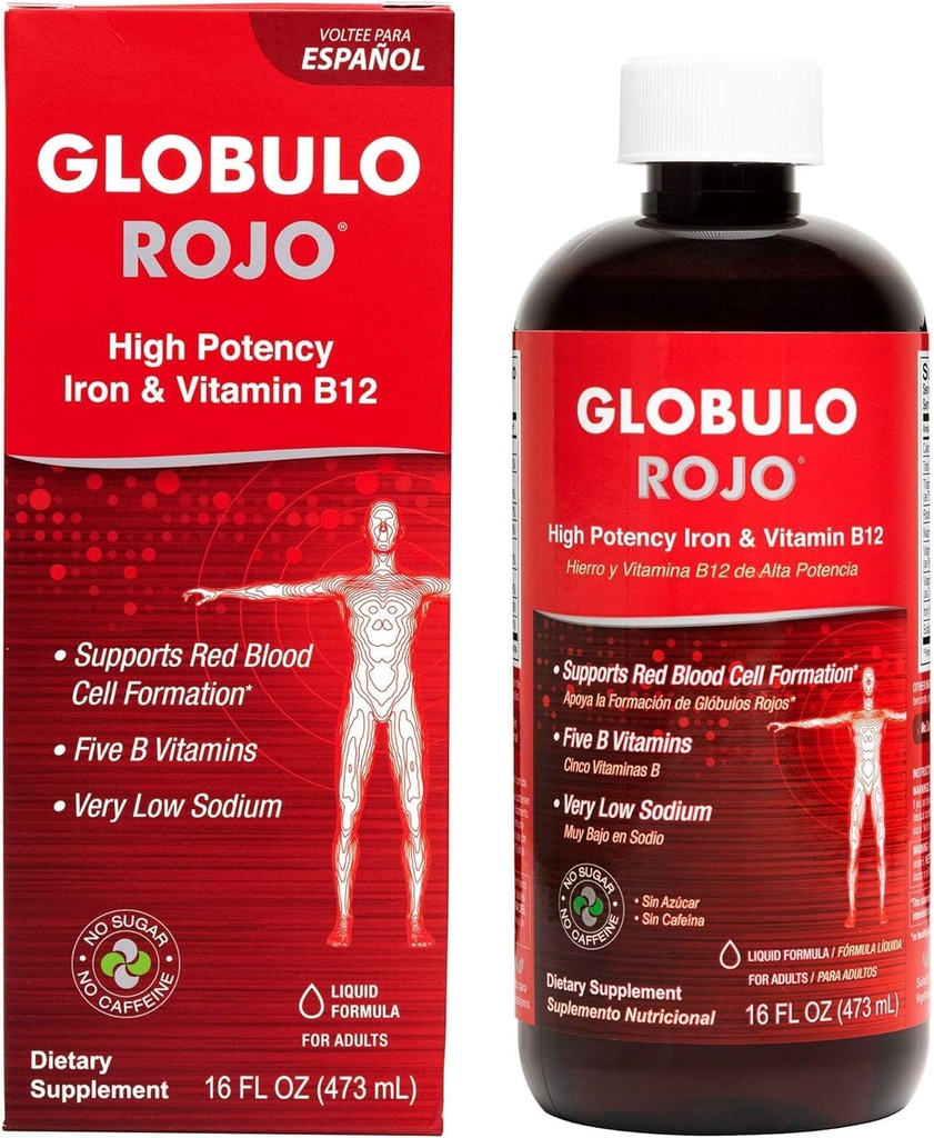 Globulo Rojo Iron Supplement - Liquid Dietary Supplement with High Potency Železo & B Vitamíny (Vegan) (1 balenie)