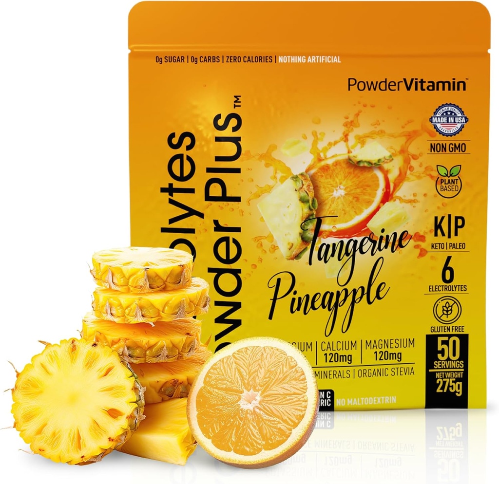 Prášokvitamín Electrolytes Powder Plus (50 Servings) Tangerin Ananás Electrolyte Powder 0 Calorie Keto, 0 Cukor, No Maltodextrín, 1000mg Draslík, 120mg Vápnik, 120mg Magnézium, Hydratačný prášok