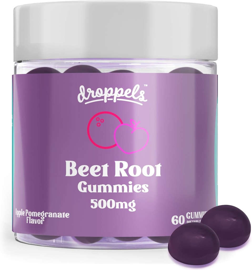 Droppels Beet Root Gummies s cviklovým práškom 500mg, Grape Seed Extract 300mg, Vitamín B12 & Niacin 