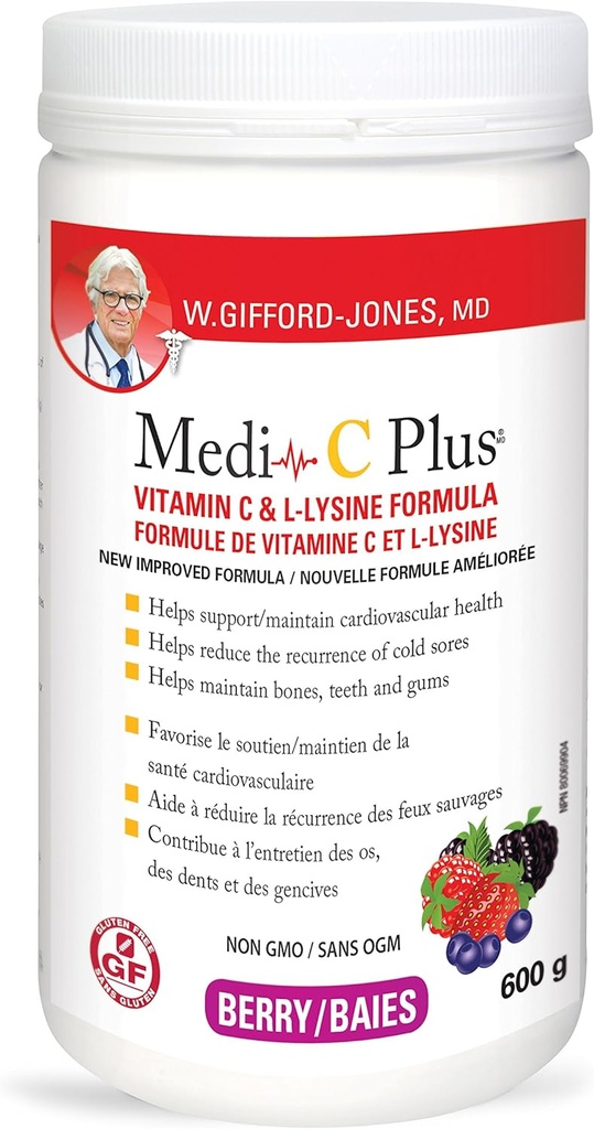 Dr. Gifford-jones Preferovaná výživa Medi-C Plus vitamín C & L-lyzín Formula Berry Chuť 600g