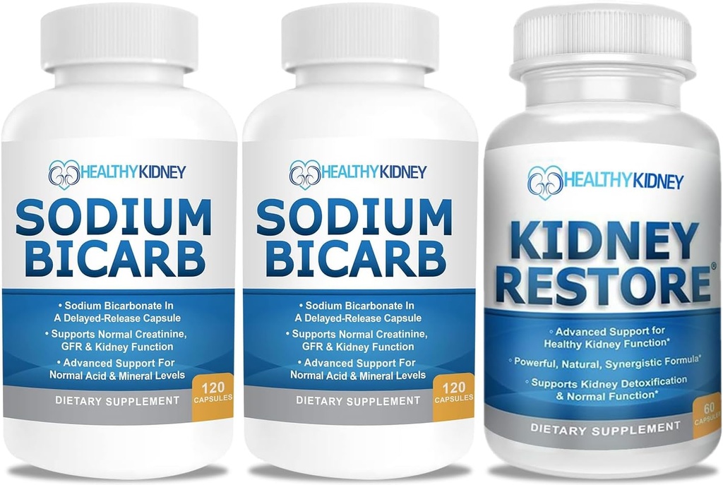 Sodík bikarbonát 650mg Kapsule pre Acid Relief, Alkalinita 120 Pills 2-Pack + Obličky Obnoviť obličky Čistenie a Obličky Zdravie Supplement, 60 caps