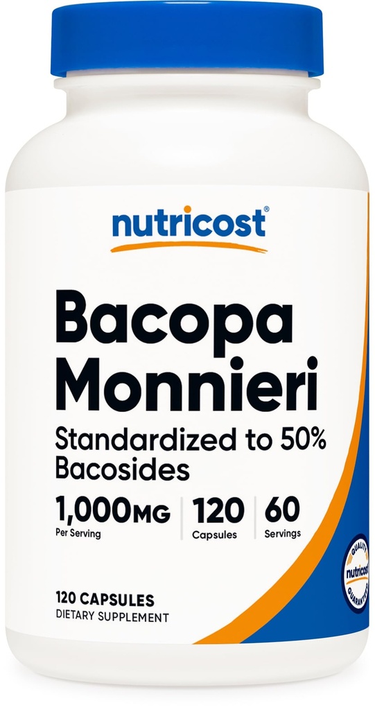 Nutricost Bacopa Monnieri 1 000 mg, 120 kapsúl (60 dávok) - Non- GMO, bez lepku a Vegetarián priateľsky