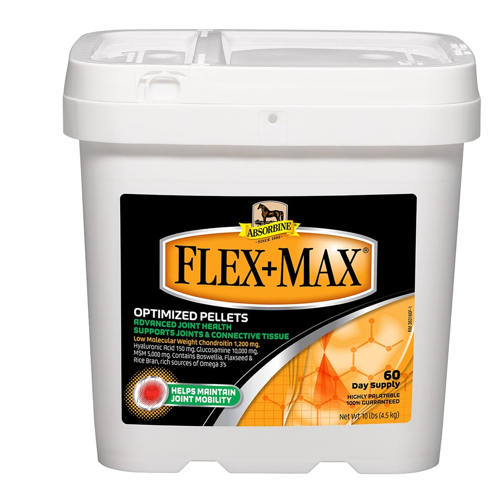 Absorbine Flex+Max Horse Joint Supplement Pellets, Highly Palatable, Complex Equine Formula s glukozamínom, MSM, Chondroitín & Ľanové semeno, 10lb Tub / 60 Day Supply
