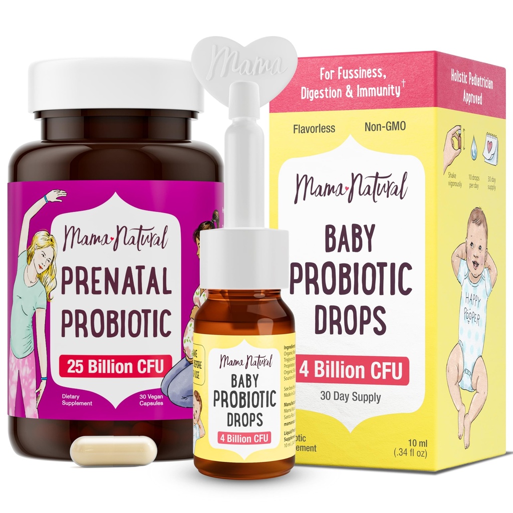Mama Natural Prenatal Probiotic & Baby Probiotic Drops Bundle 