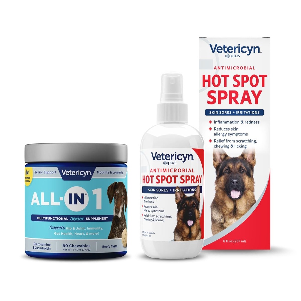 Vetericyn All-in 1 Multifunkčný senior pes doplnok s Glukozamínom a Vetericyn Plus Hot Spot Spray