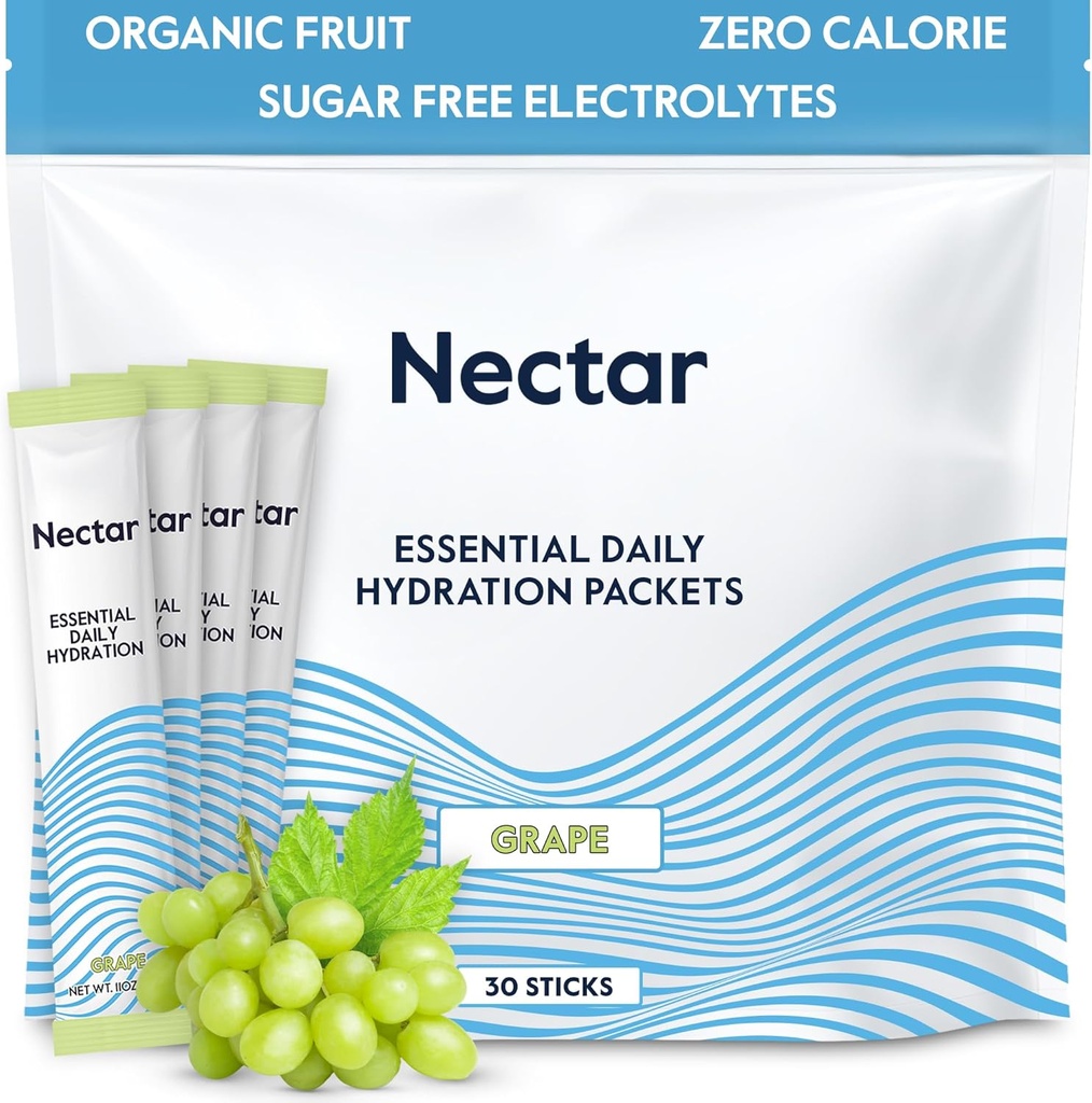Nektárové hydratačné balíčky - Electrolytes prášok balíčky - bez cukru & 0 kalórií - organické ovocie Liquid Daily IV Electrolytes Powder for Dehydration Relief & Rapid Rehydration (Grape 30 balíček)