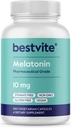 BESTVITE Melatonín 10 mg - 360 Veg Caps - žiadne stearáty - žiadna sukralóza, žiadna dextróza, žiadny oxid kremičitý, žiadny Manitol - Vegan - Non-GMO - bez lepidla - Spánková pomoc na podporu cyklu odpočinku a prebudenia