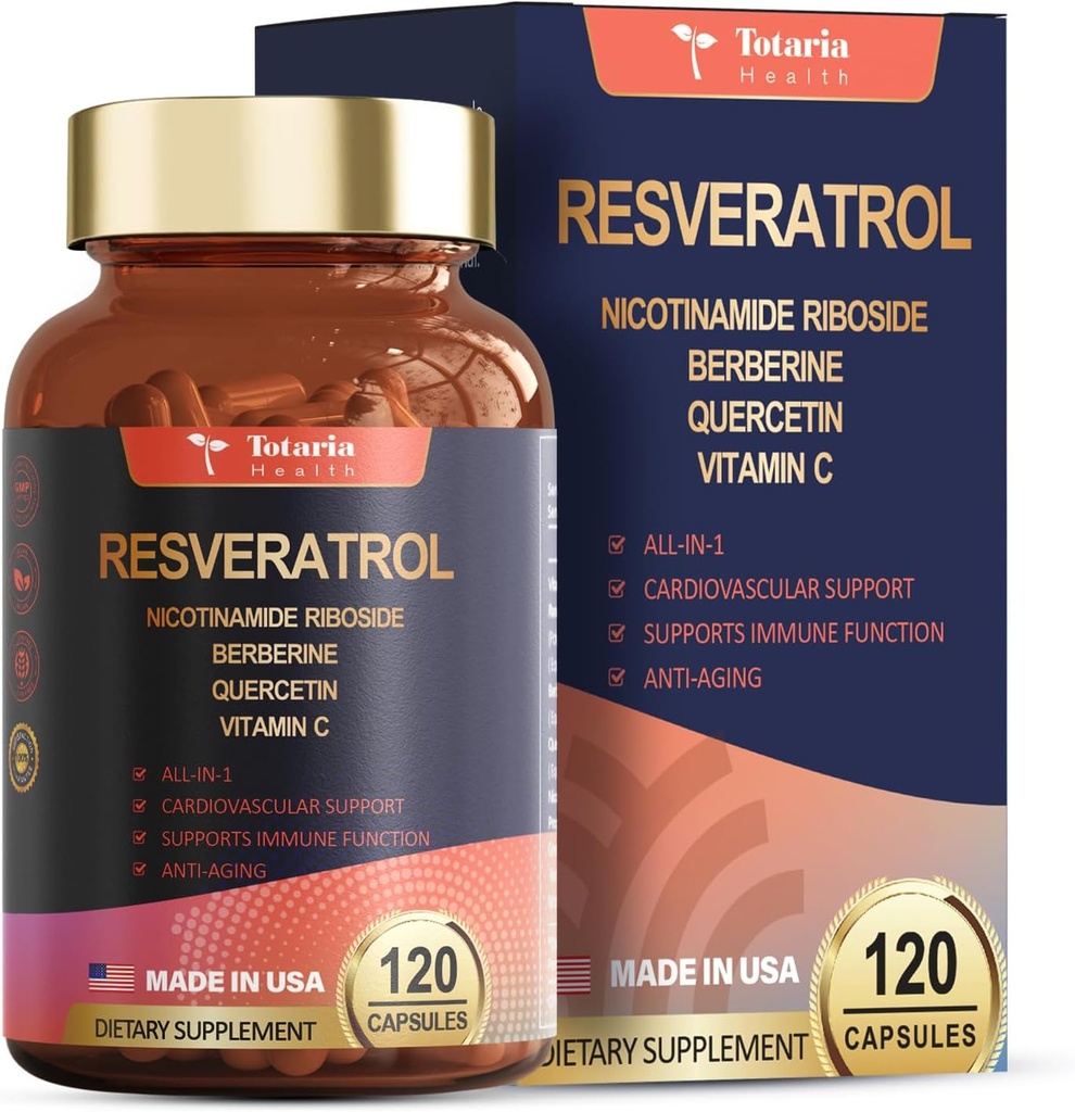 Resveratrol Supplement Extra sila s Berberine Quercetin Green Tea Extract Hroznové semená extrakt Polyfenol Antioxidant Supplement Antioxidant & Heart Health Podpora 120 Kapsule