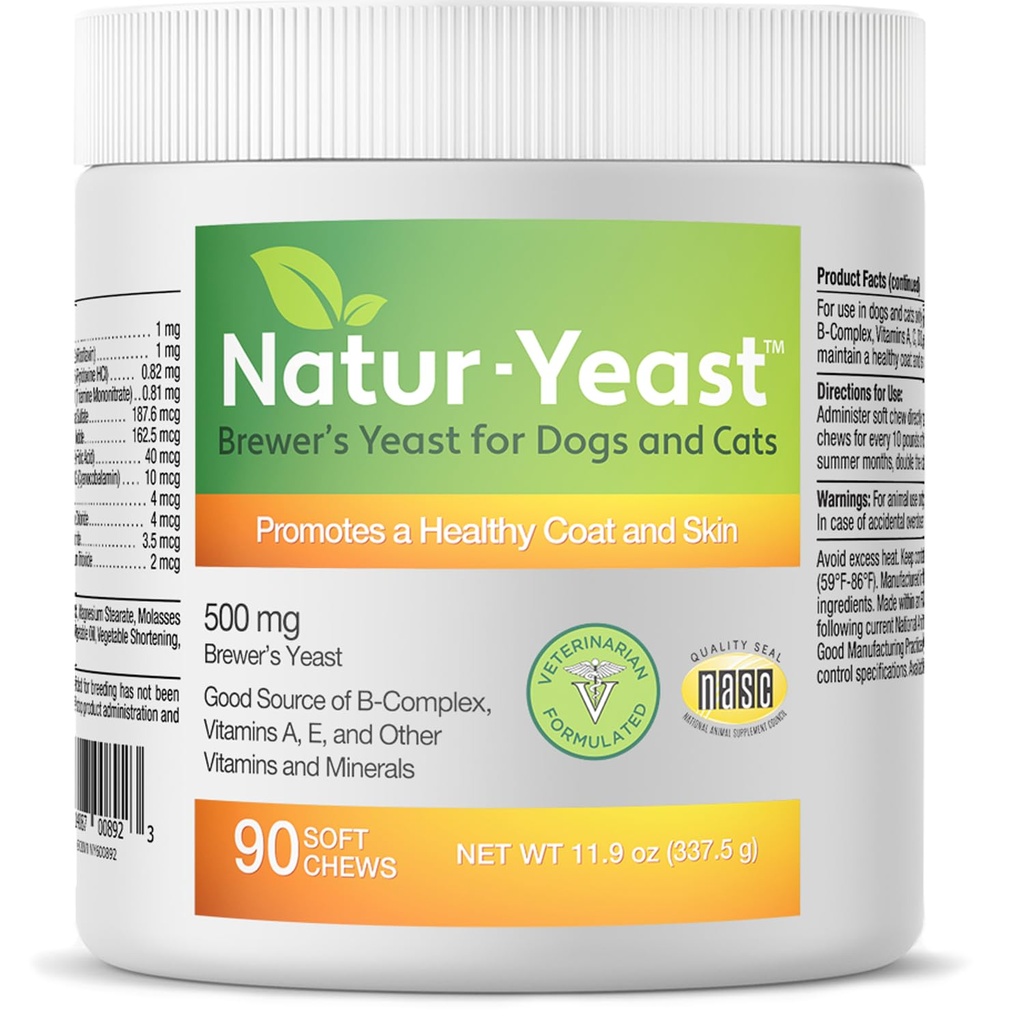 Zelené domáce zvieratá Organics Natur-Yeast Brewer je kvasina pre psy a mačky - podporuje imunitný systém a trávenie, podporuje zdravú pokožku a lesklý kabát, 90 mäkké žuvačky