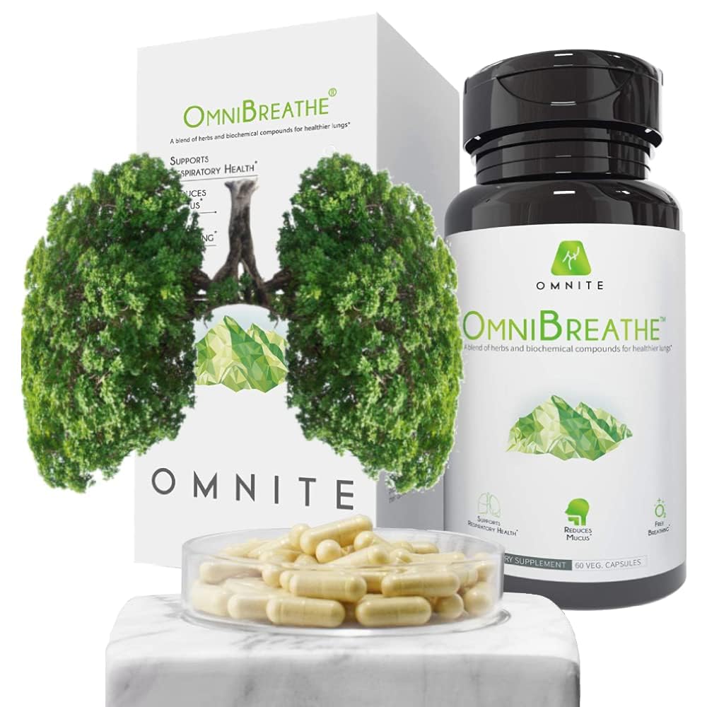 OMNIBREATHE Respiratory Wellness Lung Supplement, Prestať fajčiť podpora Prestať fajčiť, Lungs Detox pre fajčiarov, s Mullein Leaf Extract od Lungs Clear Muscus, 60 Veg kapsule