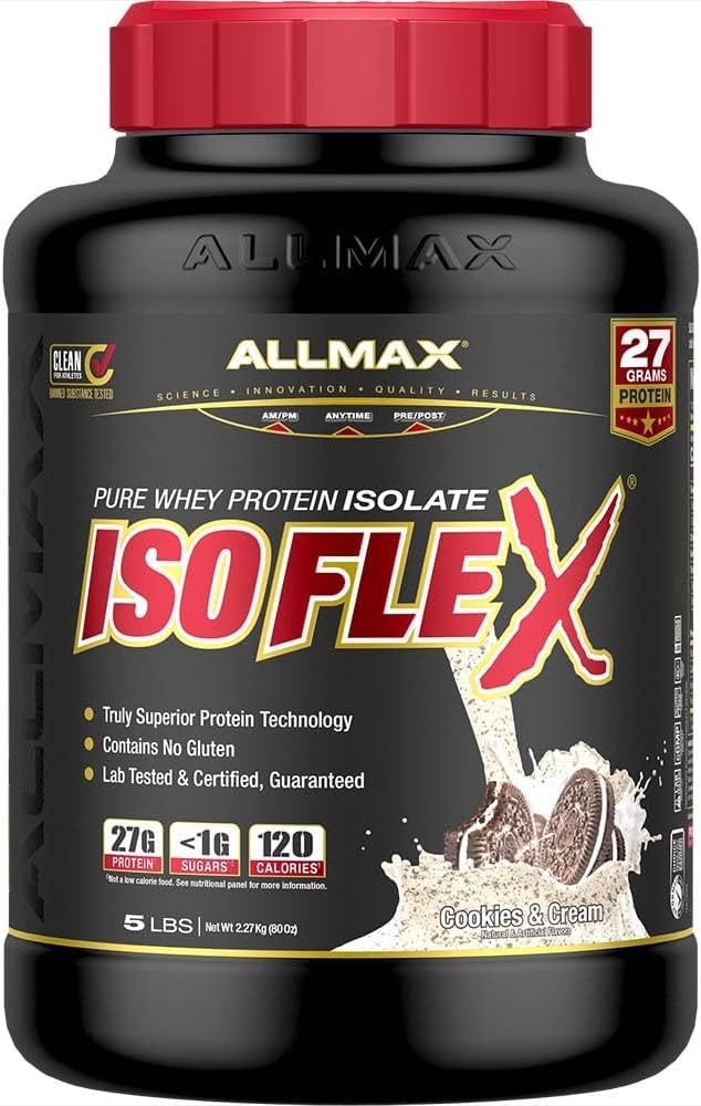 ALLMAX Nutrition - ISOFLEX Whey Protein Powder, Whey Protein Isolate, 27g Protein, Cookies & Cream, 5 Pound