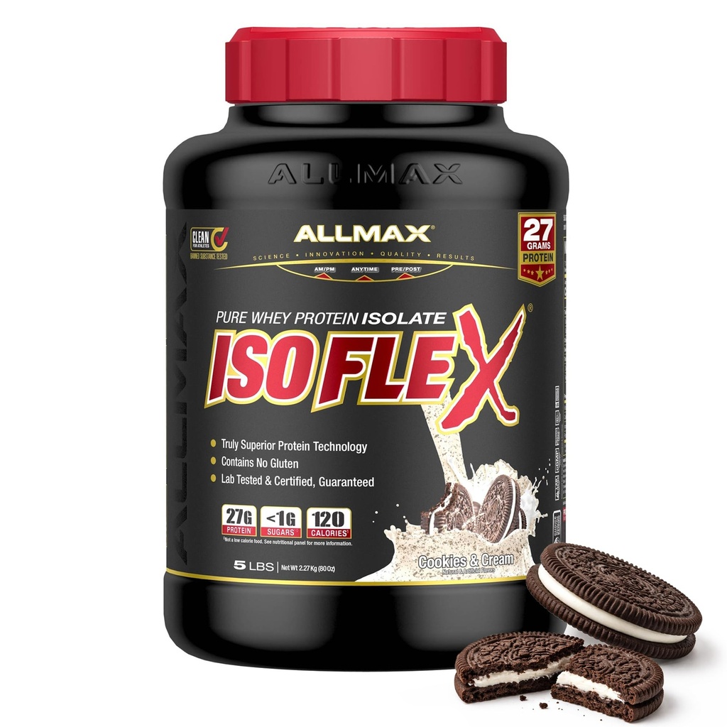 ALMMAX Nutrition - ISOFLEX Srvátkový prášok, srvátkový proteín izolát, 27g proteín, Cookies & Cream, 5 libra