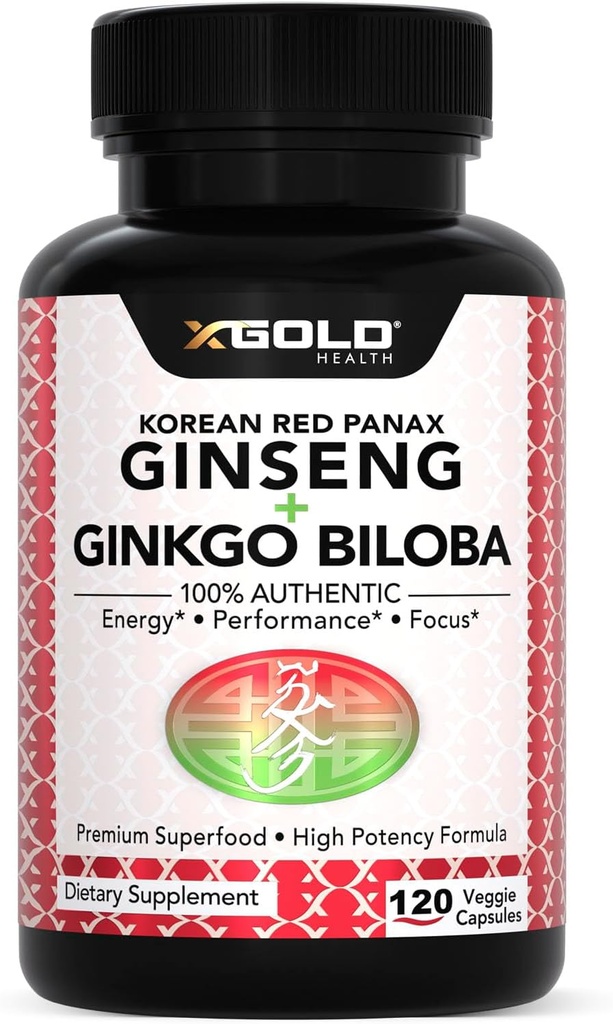 Autentické kórejské červené Panax ženšen 1200mg + Ginkgo Biloba 160mg 