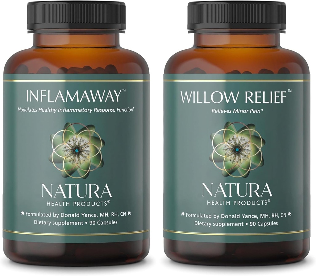 Natura Health Products InflamAway and Willow Relief Supplement Bundle - Modulovať zdravú zápalovú reakciu - Posilňuje uvoľnenie svalov