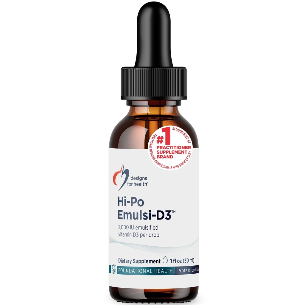 Dizajn pre zdravie Hi-Po Emulsi vitamín D kvapky - Tekutý vitamín D 2000 IU, vysoko koncentrovaný vitamín D3 - Kosť Zdravie + Imunitná podpora doplnok - 2000 IU na kvapku (1000 Servír / 1 Ounce)