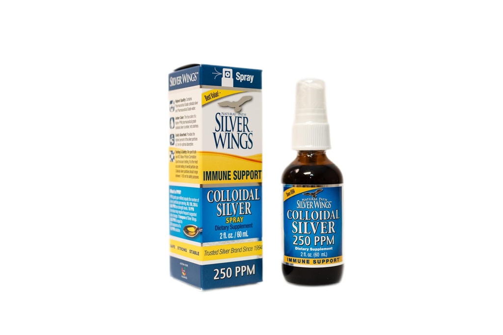 Prírodná cesta Strieborné krídla Koloidné striebro Tekutina - Vylepšená Imunitná podpora Supplement - 250ppm (1250mcg) - 2oz Spray