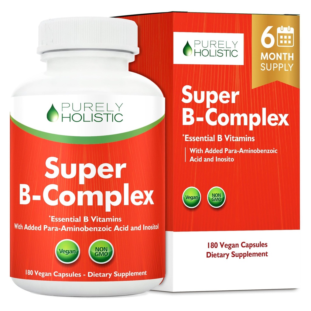 Vitamín B komplex - 8 Super B komplex vitamínov s cholínom a inozitolom, vitamíny B1, B2, B3, B5, B6, B8, B9 & B12 - B100 komplex - 180 Vegánskych kapsúl - 6 mesiacov dodávky - vyrobené v USA