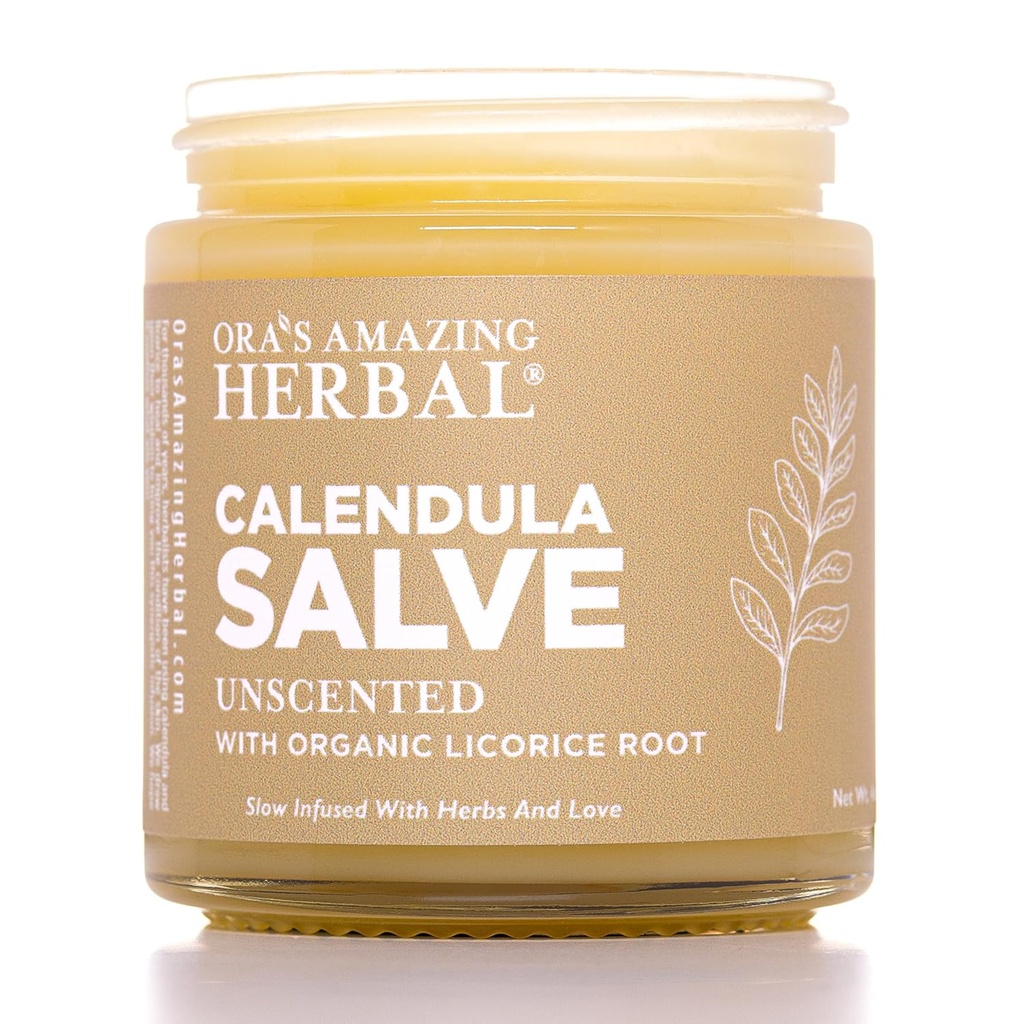 Calendula Salve, Calendula Cream, Drawing Salve, Calendula Ointment, Ora's Amazing Herbal, Coconut Free Salve vyrobené z organickej Calenduly a Licorice Root, 4 oz