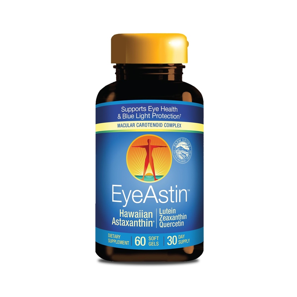 EyeAstin, BioAstin Havajský astaxantín s luteínom a zeaxantínom, podporuje zdravie očí prirodzene, 60 grófov