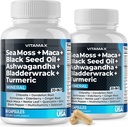 Sea Moss, Maca, Black Seed Oil, Ashwagandha, Bladderwrack, Turmeric - Elderberry, Vitamins C & D3, Dandelion & Black Pepper - Made in USA- 120ct
