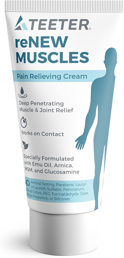 TEETER Renew - svalová a kĺbová bolesť krém s Emu olej, MSM, Arnica, Boswellia Serrata Glukozamín (2, 5 oz)