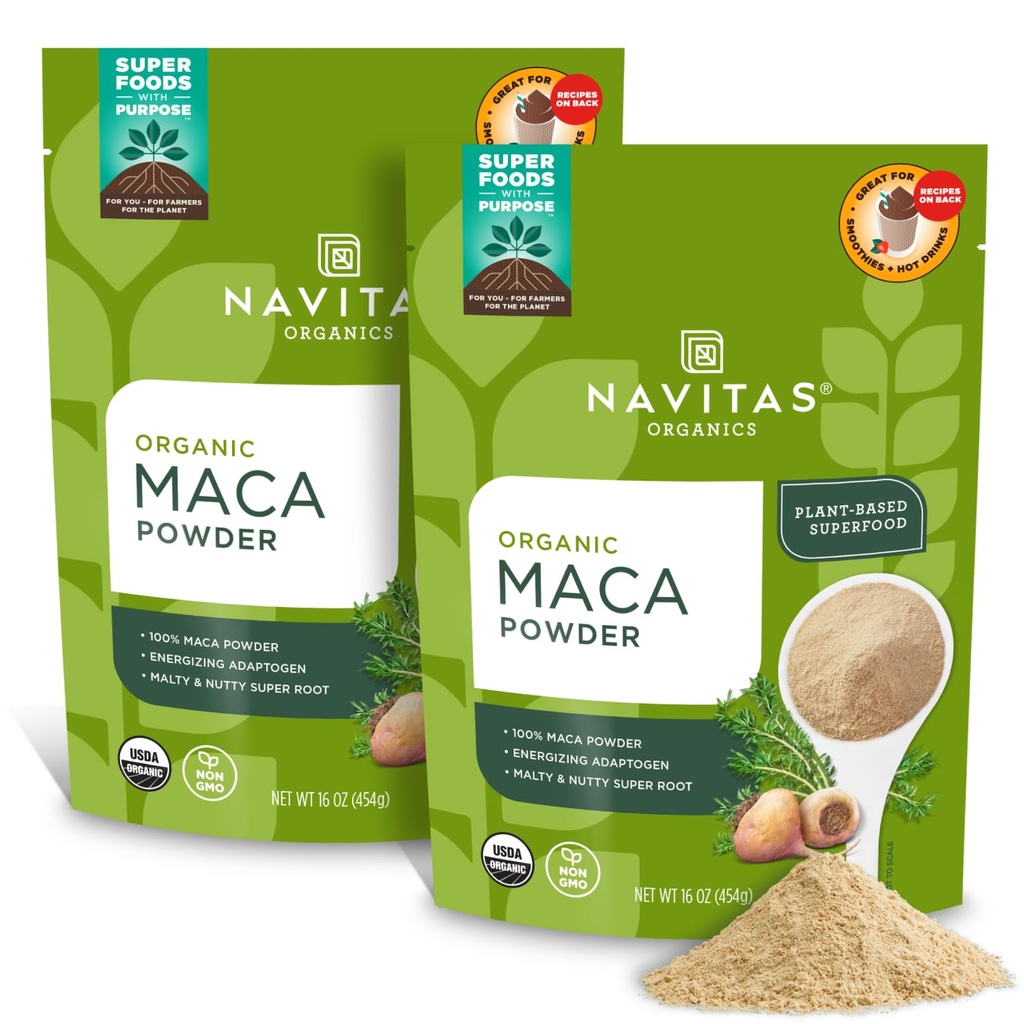 Navitas Organics Maca Powder, 16oz. (2-Pack), 181 Servings - Organic, Non-Gmo, Low Temp-Dried, Gluten-Free, Light Brown