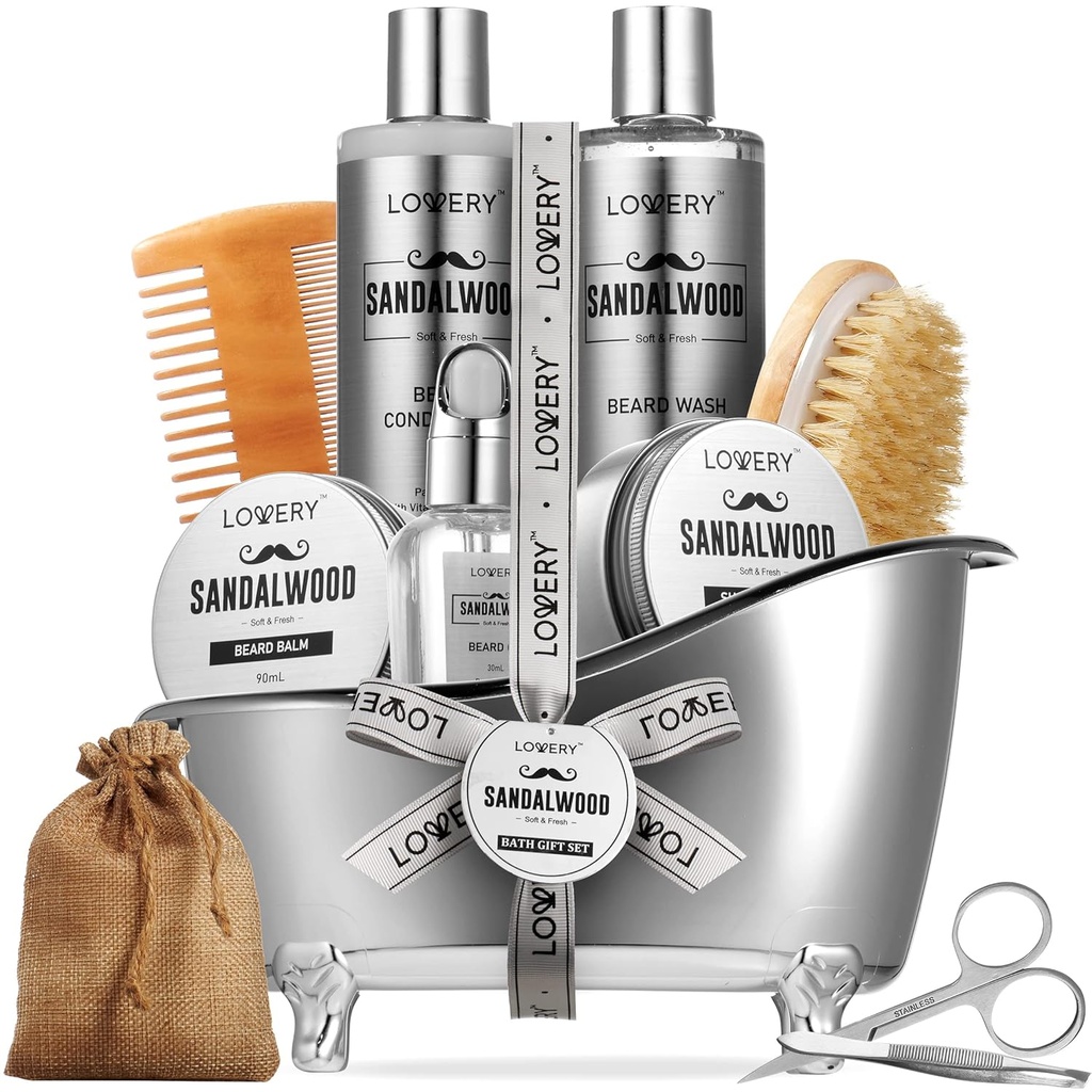 Pánske Darčeky, Sandalwood Brad Grooming Kit, Muži Grooming Kit pre priateľa otec, Him, 11ks Brada rovnica pre mužov Brada starostlivosť, brada rast a trimming darček, bradaře rast oleja a ďalšie