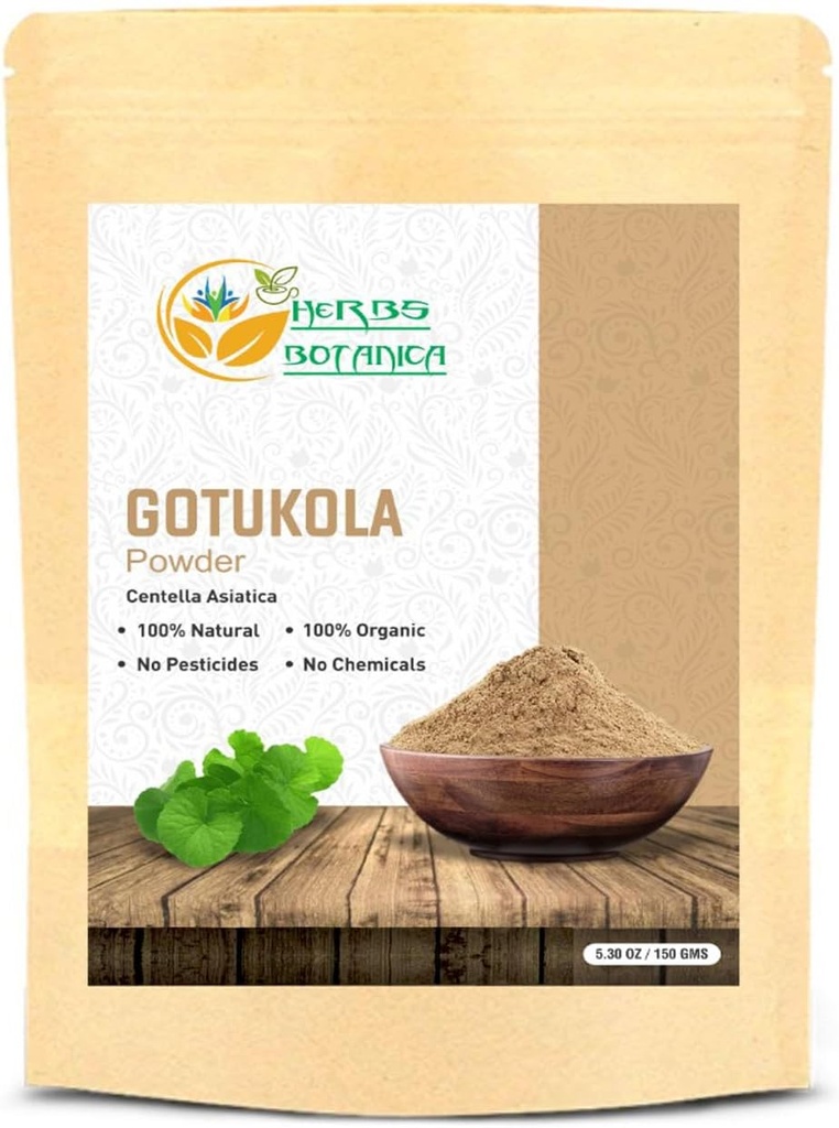 Byliny Botanica Gotu Kola prášok (Centella asiatica) 5.3 oz/150 GMS pre čaj, rast vlasov a wellness zdravý nervový systém Jemne mleté bylinný prášok pre DIY Krása a doplnky