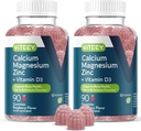 Viteey kalcium Magnézium Zinok Gumies s vitamínom D3 - Podporuje zdravie kostí, Nerve a imunitné funkcie - kalcium Magnézium Zinok D3 pre dospelých a dospievajúcich - bez GMO - Žuvacia malina Ochutená Gummy