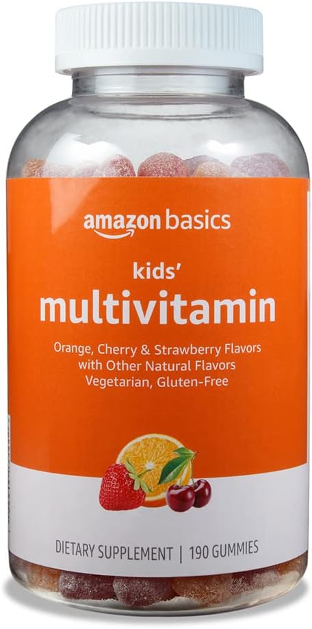Amazon Basics Detské multivitamíny, 190 Gummies, Oranžová, Cherry & Strawberry (predtým Solimo)