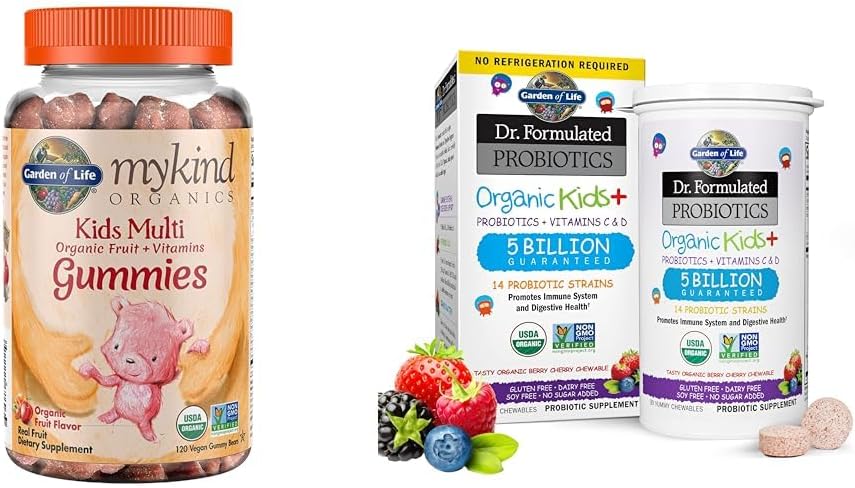 Garden of Life Organics Kids Gummy Vitamíny - Ovocie - Certified Organic, Non-GMO & Vegan & Dr. Formulované probiotiká Organic Kids+ Plus Vitamín C & D - Berry Cherry