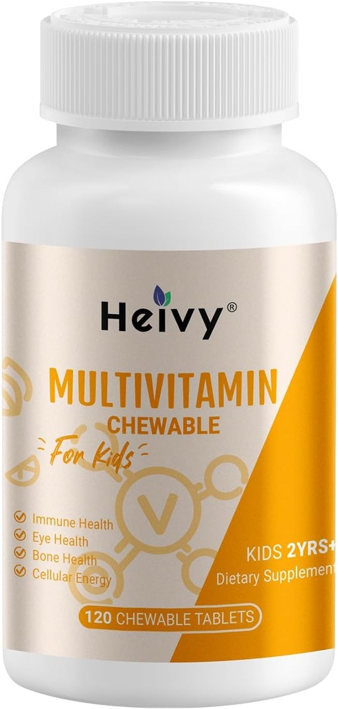Heivy Batoľatá Multivitamíny, Deti Žuvacie vitamín D3, C, Vitamín B12, B6, Vitamín A, E a Zinok pre imunitnú podporu a zdravie, 120 Žuvacie tablety
