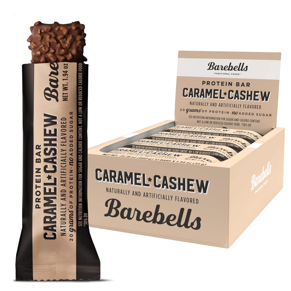 Barebells Protein Bars Caramel Cashew - 12 Gróf, 20g High Protein Treats - Chocolate Nutrition Bar with 1g Total Sugars - On-The-Go Breakfast or Post-Workout Snack