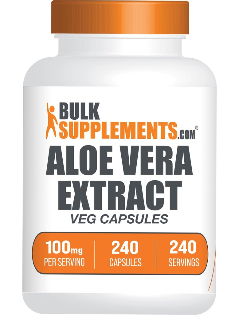 BulkSupplements.com Aloe Vera Kapsule - Aloe Vera Extract, Aloe Vera Supplement - Bylinné doplnky, bez lepidla, 1 Kapsula na Serving, 240 Veg Kapsule (Pack of 1)