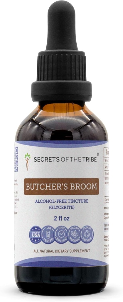 Tajomstvá mäsiarskeho extraktu bez obsahu alkoholu, mäsiarska bylina (Ruscus aculeatus) sušená Root Tincuture Supplement (2 FL OZ)